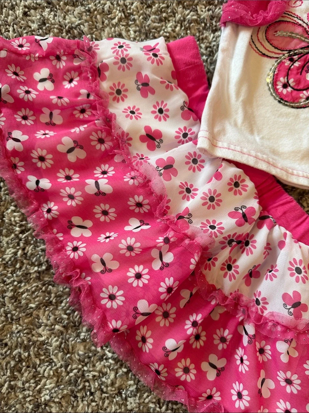 Girls Pink Butterfly Matching Set - Top and Skirt